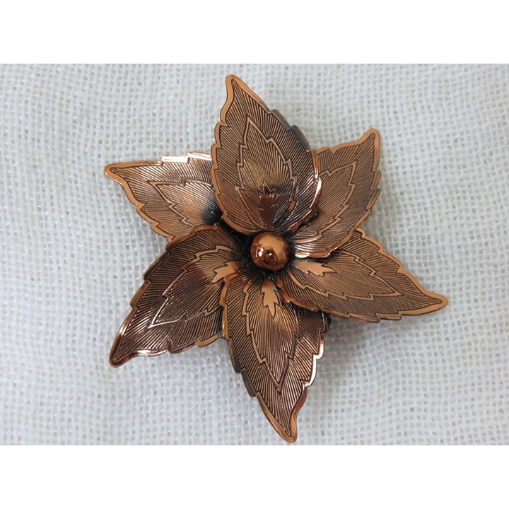 Vintage 50s Etched Copper Pinwheel Flower Brooch Pin Mid Century Modern