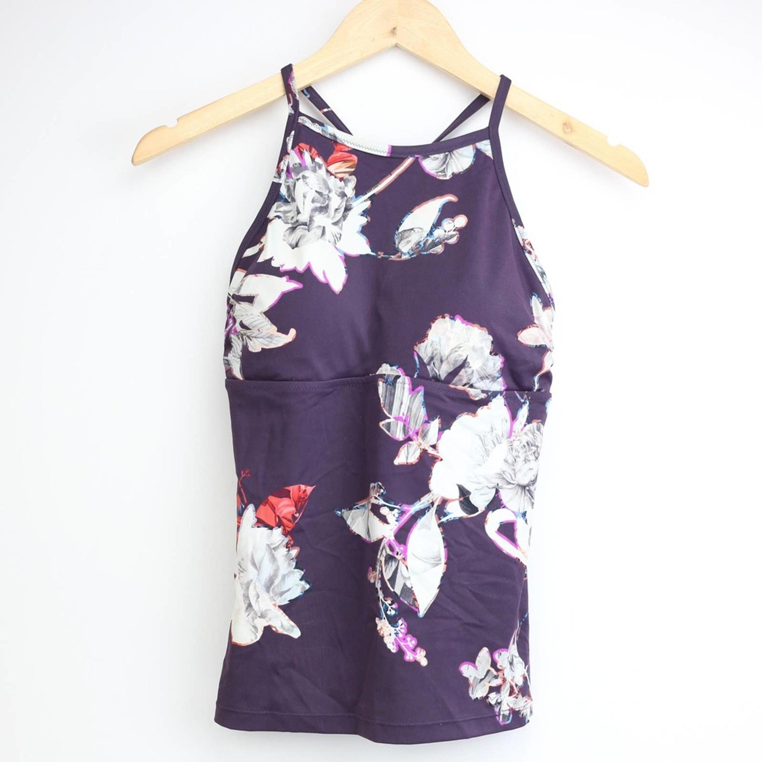 Athleta Purple Floral Piha High Halter Neck Tankini Swim Top Size Small