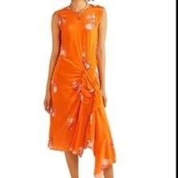 PREEN LINE | Antoinette Orange Floral Midi Dress Crepe De Chine Women’s Large