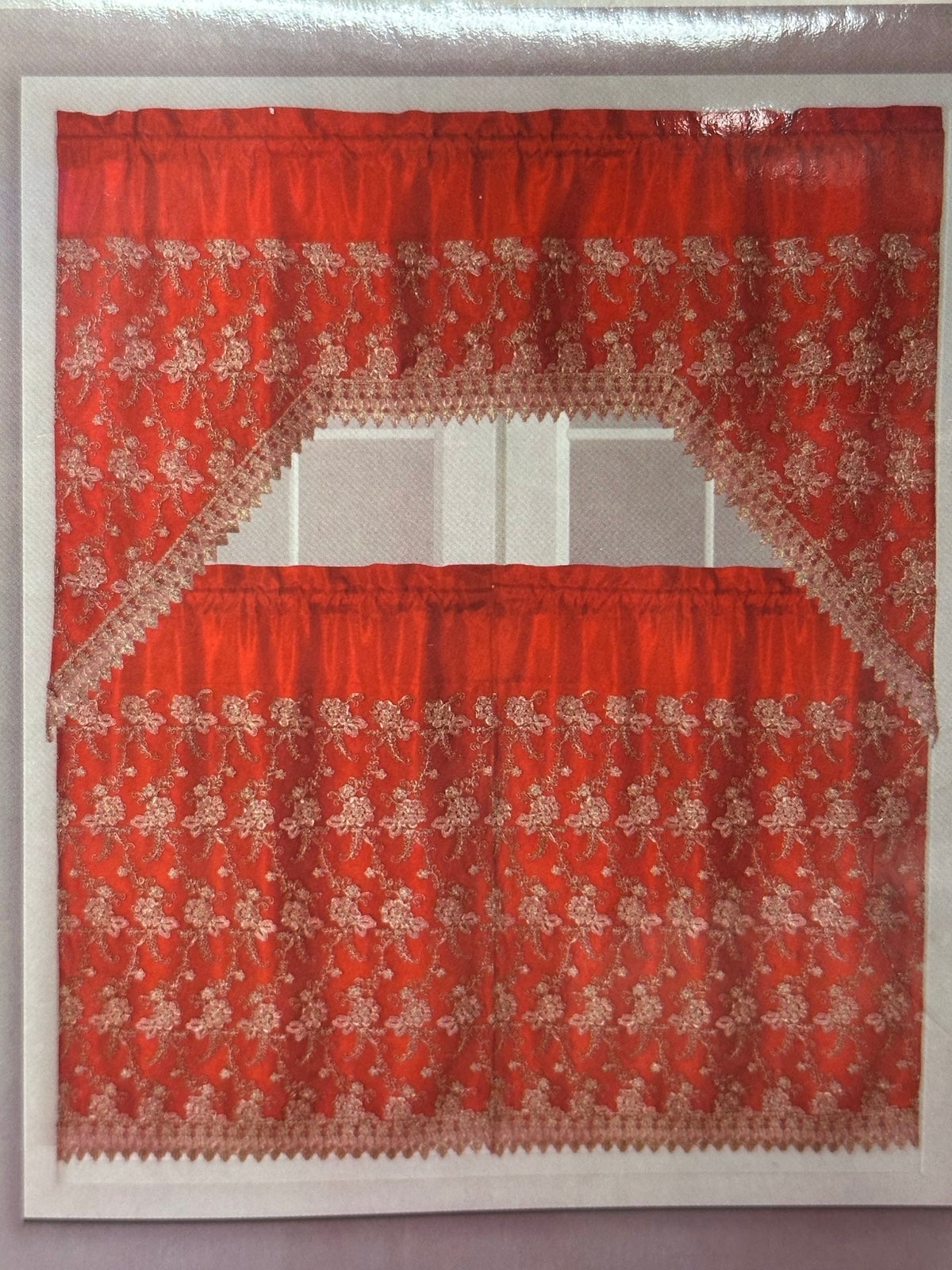 Lucy 3 piece Embbroidery kitchen curtain set .