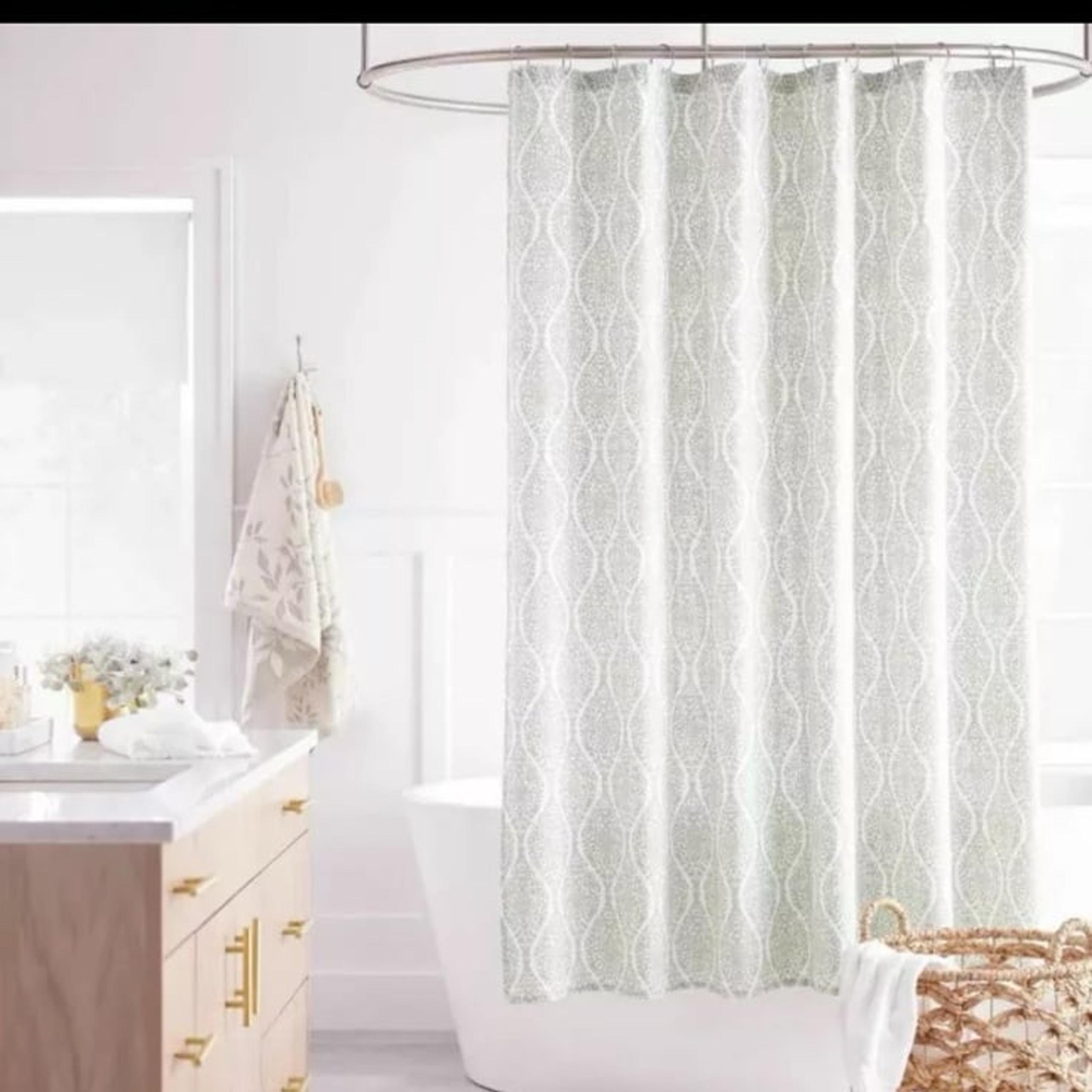 Threshold Wave Lines Fabric Shower Curtain 72" x 72" Green/White