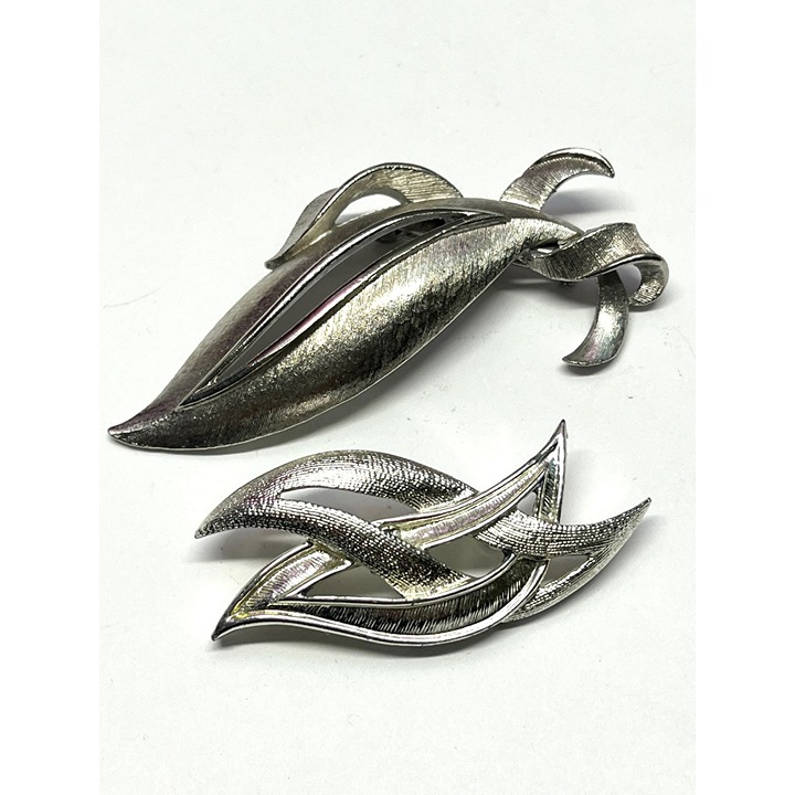 Two Vintage Silver Leaf Brooch Pins