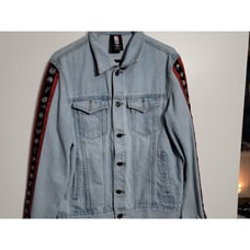 NBA Denim Jeans Jacket Men Size Medium Light Blue Multicolor 38 Logos