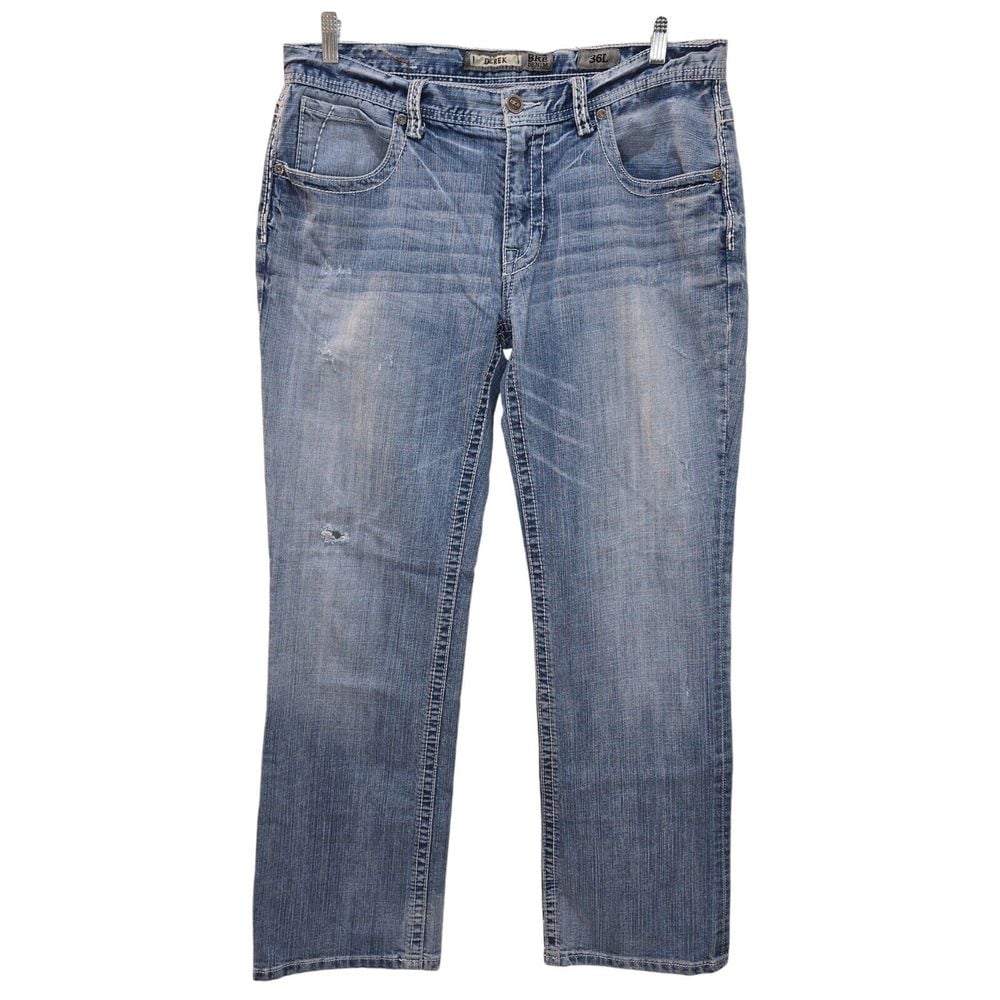BKE Derek Straight Boot Leg Denim Distressed Blue Jeans Size 36L 36x33