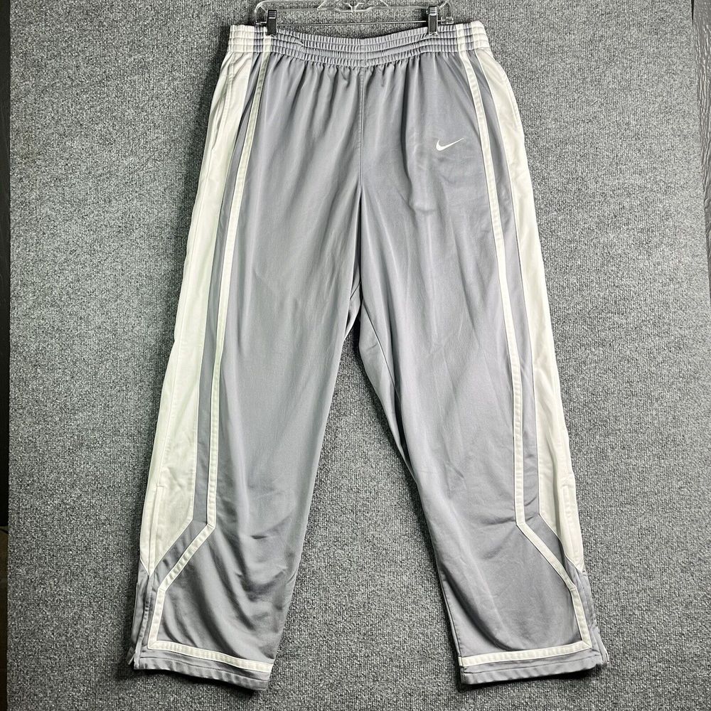 Vintage Y2K Nike Track Pants Men XL Wide Leg Baggy Ankle Zip Silver Gray