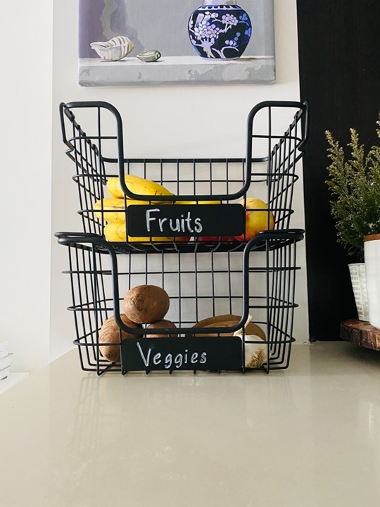 Stacking Wire Market Baskets with Chalk Label - Set of 2 - Fruit Vegetable Produ