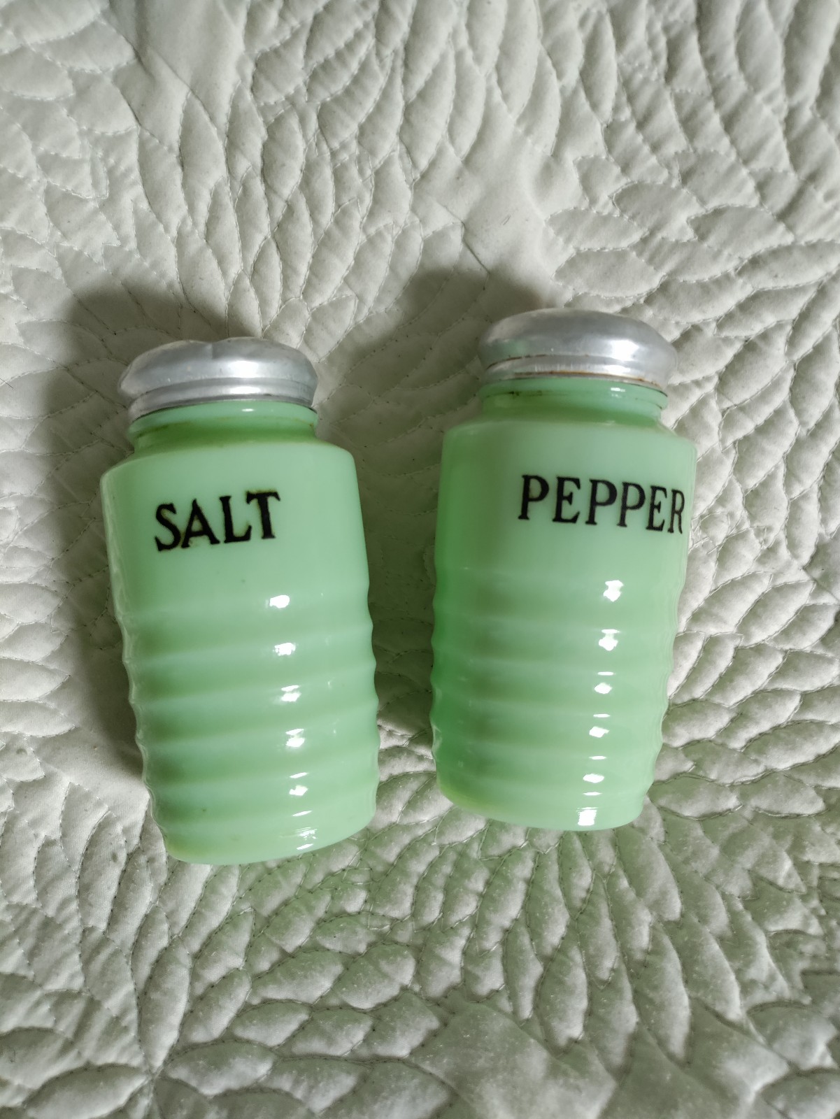 Vintage Jadeite Uranium Milk Glass Salt and Pepper Shakers