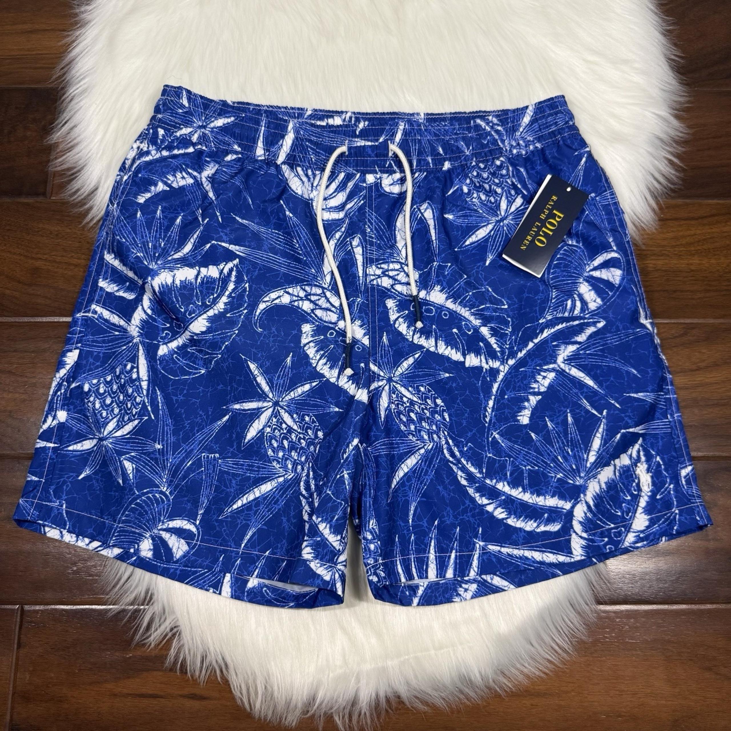 Polo Ralph Lauren Men's Medium Blue Tropical Hoffman Swim Trunks Board Shorts