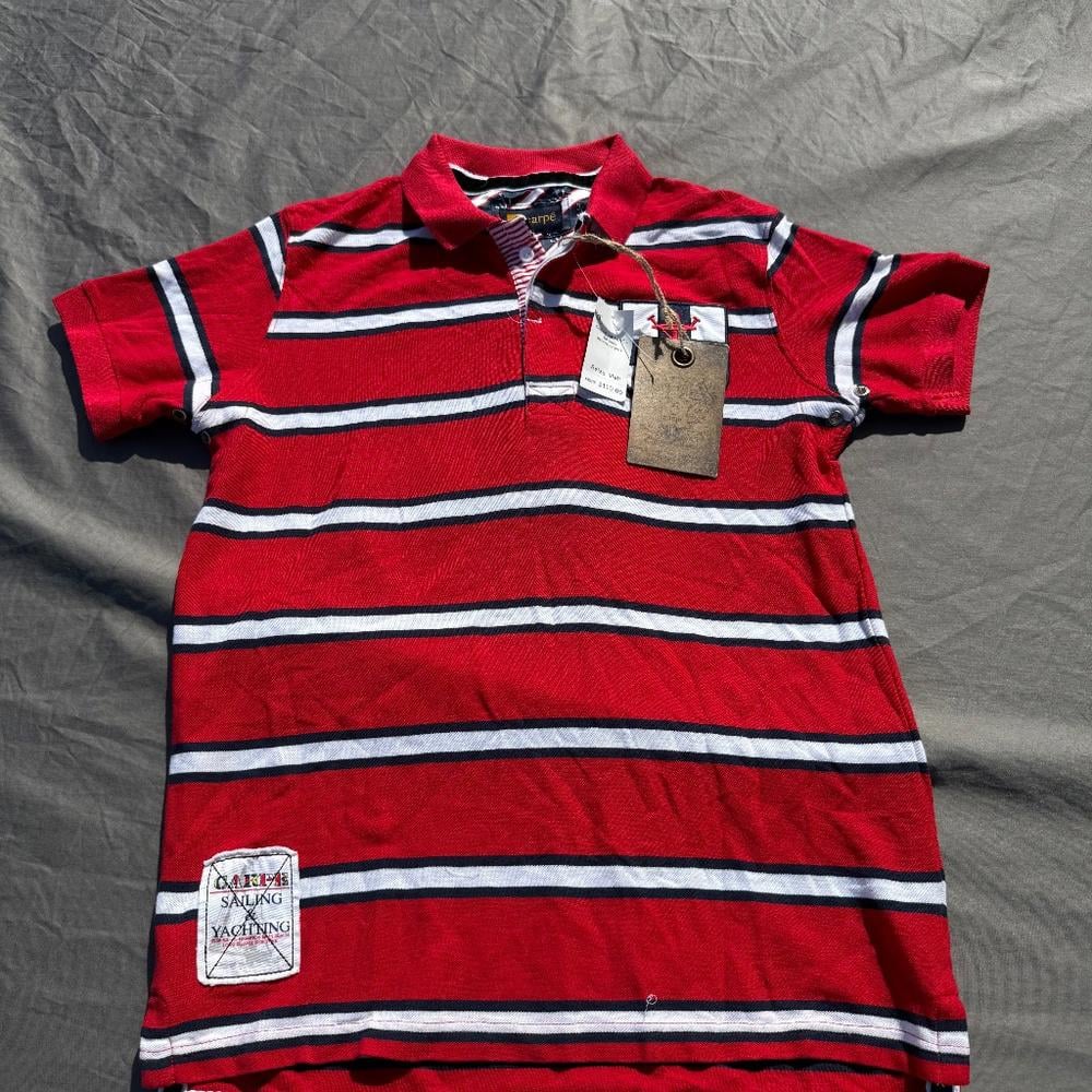 Vintage Capre Apparel Striped Polo Mens Med Red, Navy, White Brand New w/ Tags