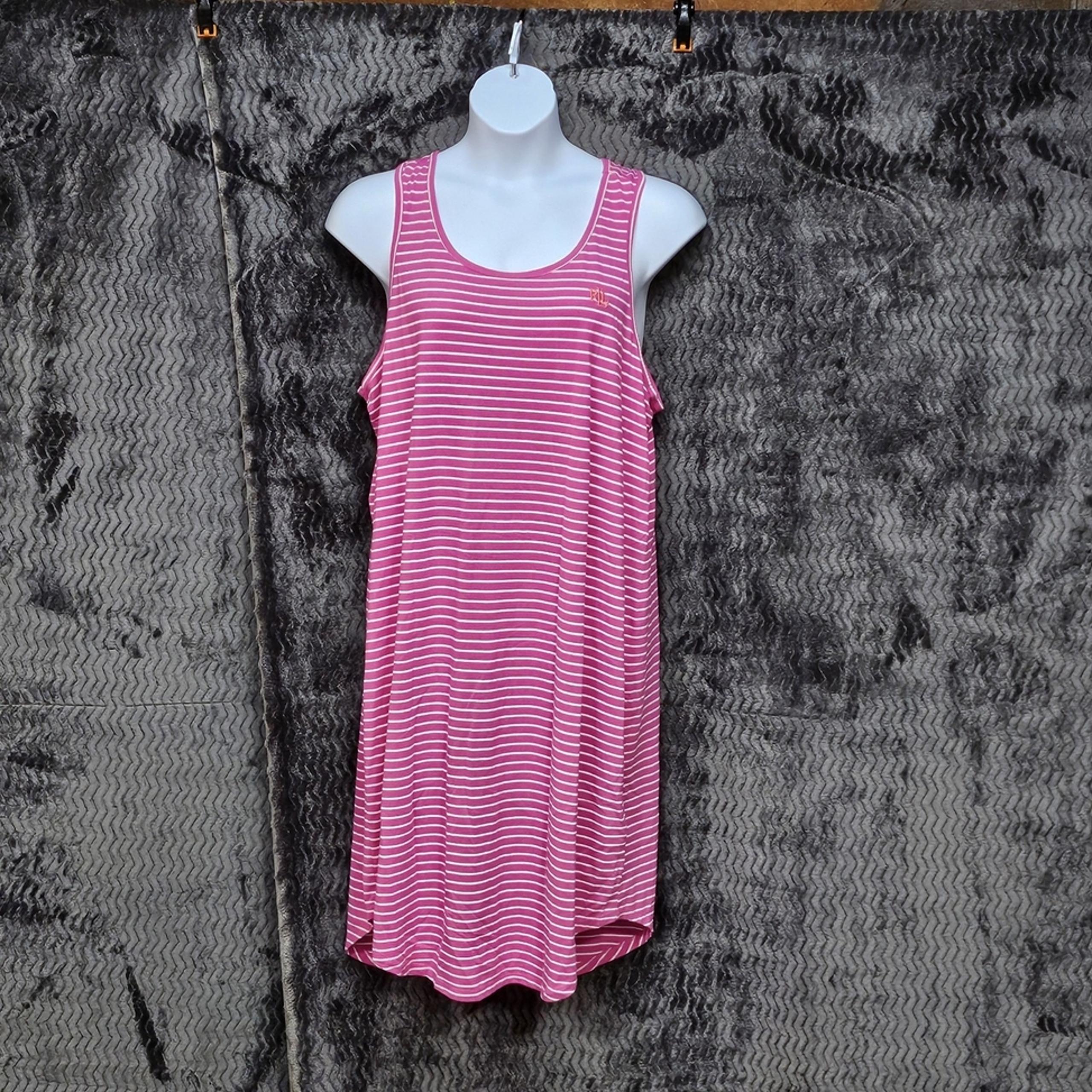 Ralph Lauren Night Gown Womens XL Pink Striped Logo Sleep Wear Preppy Cozy