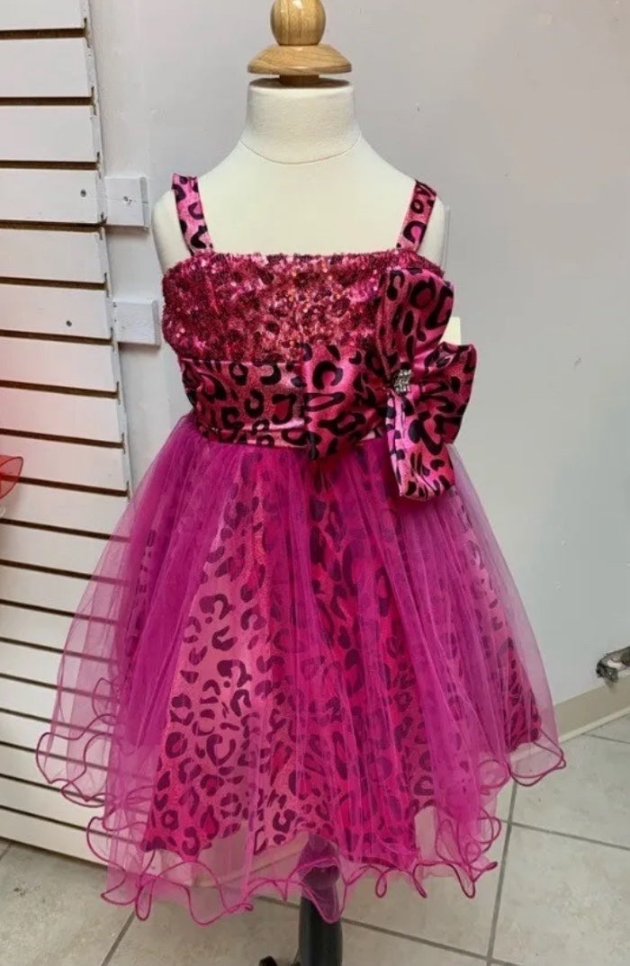 Size 12 Fuchsia Pink Animal Print Sequin Special Occasion Formal Party Dress NWT