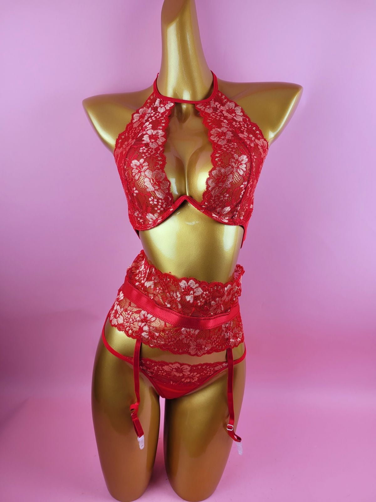 Floral Lace Underwire Garter Set