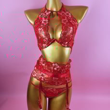 Floral Lace Underwire Garter Set