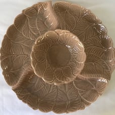 Vintage California Pottery Lazy Susan MCM Set R34 Beige Taupe Cabbage Leaves