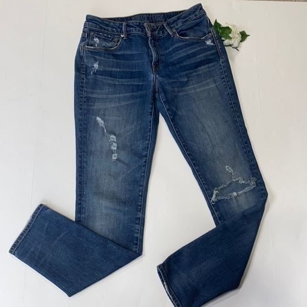 Aritzia Paradise Mine Slim Distressed Boyfriend Mid-Rise Stretch Jeans 26 EUC