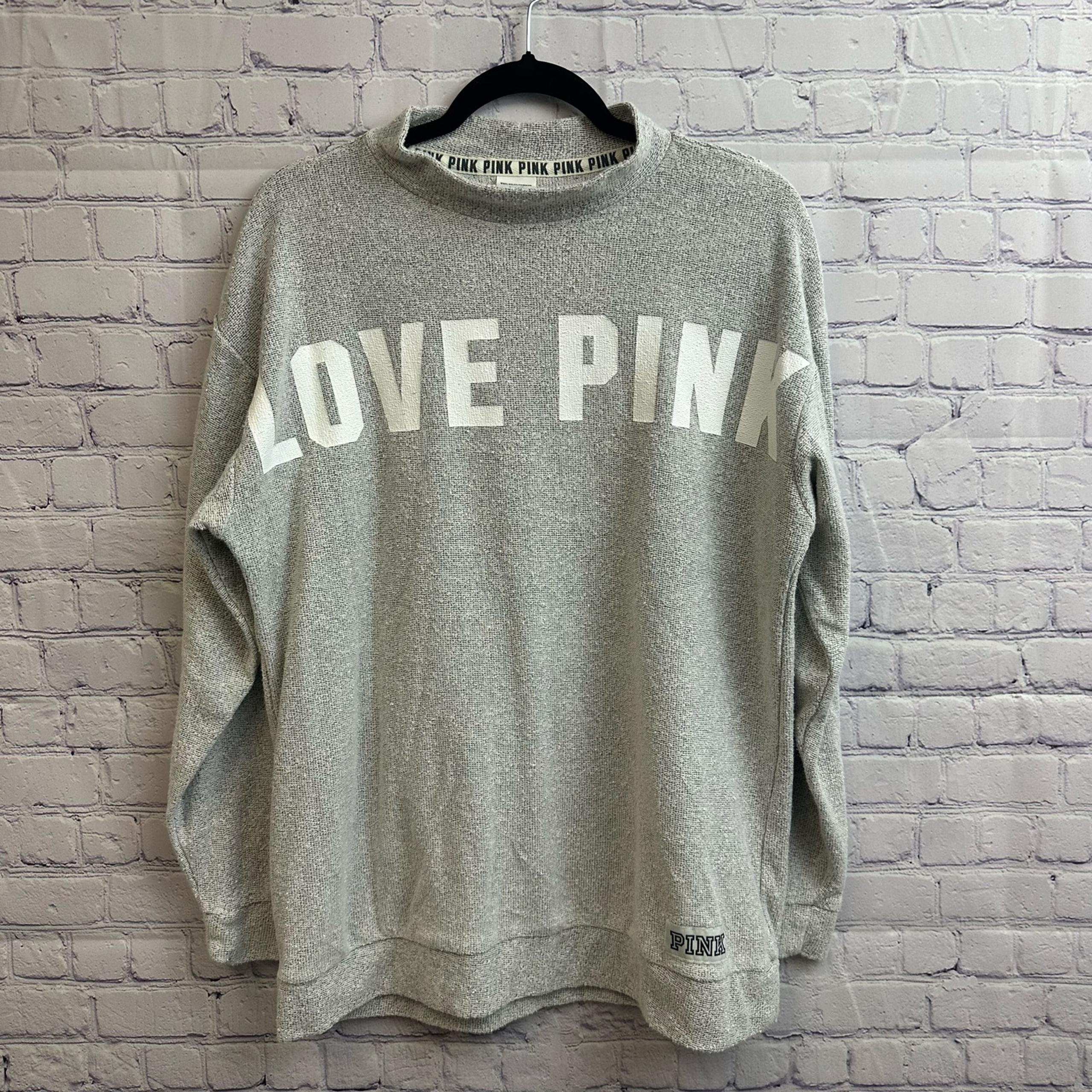 Victoria's Secret PINK Stadium Mock Neck Gray Sweater LOVE PINK Medium Oversized