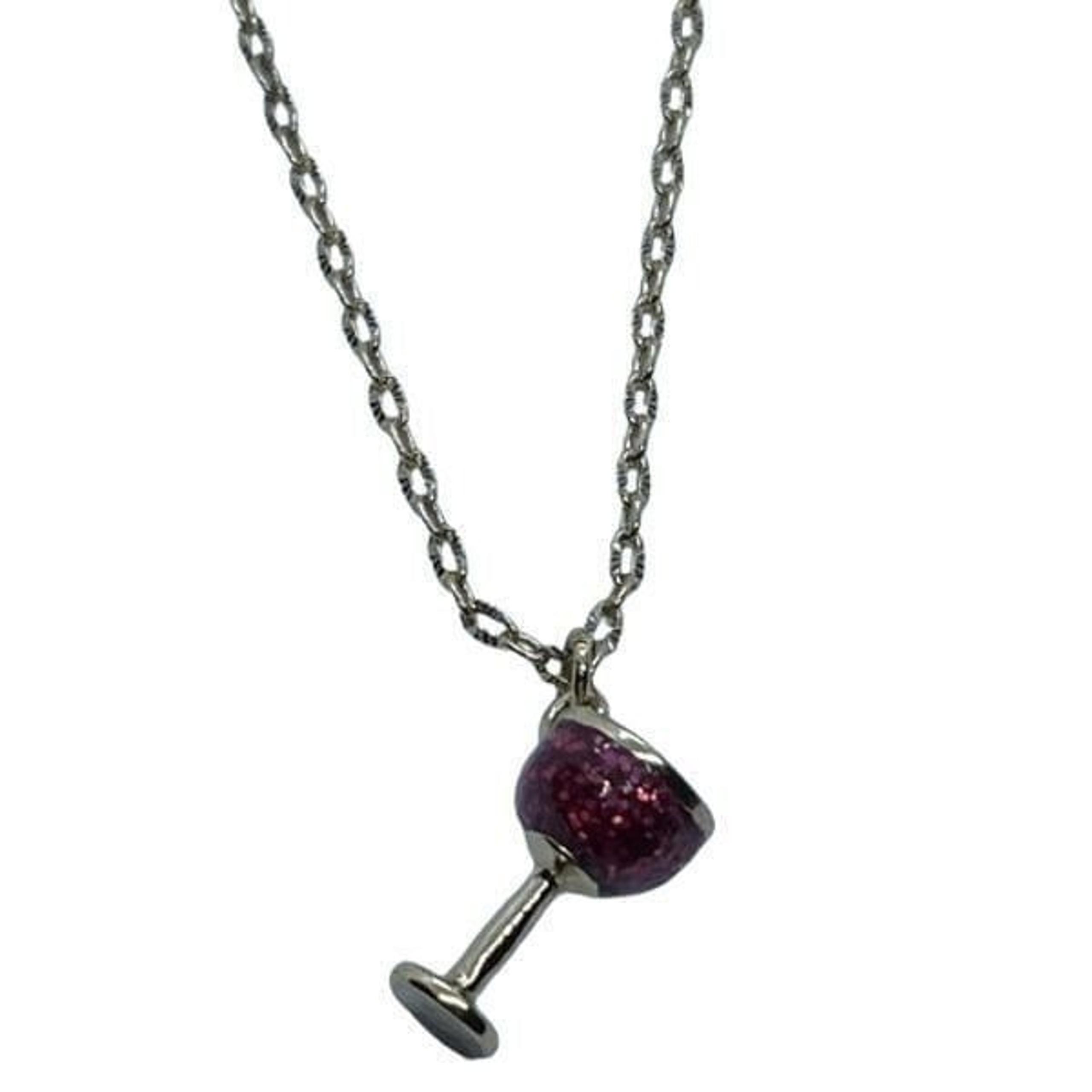 16" Gold Tone Chain Necklace w/ Sparkly Red Wine Glass Pendant - Charming Charlie