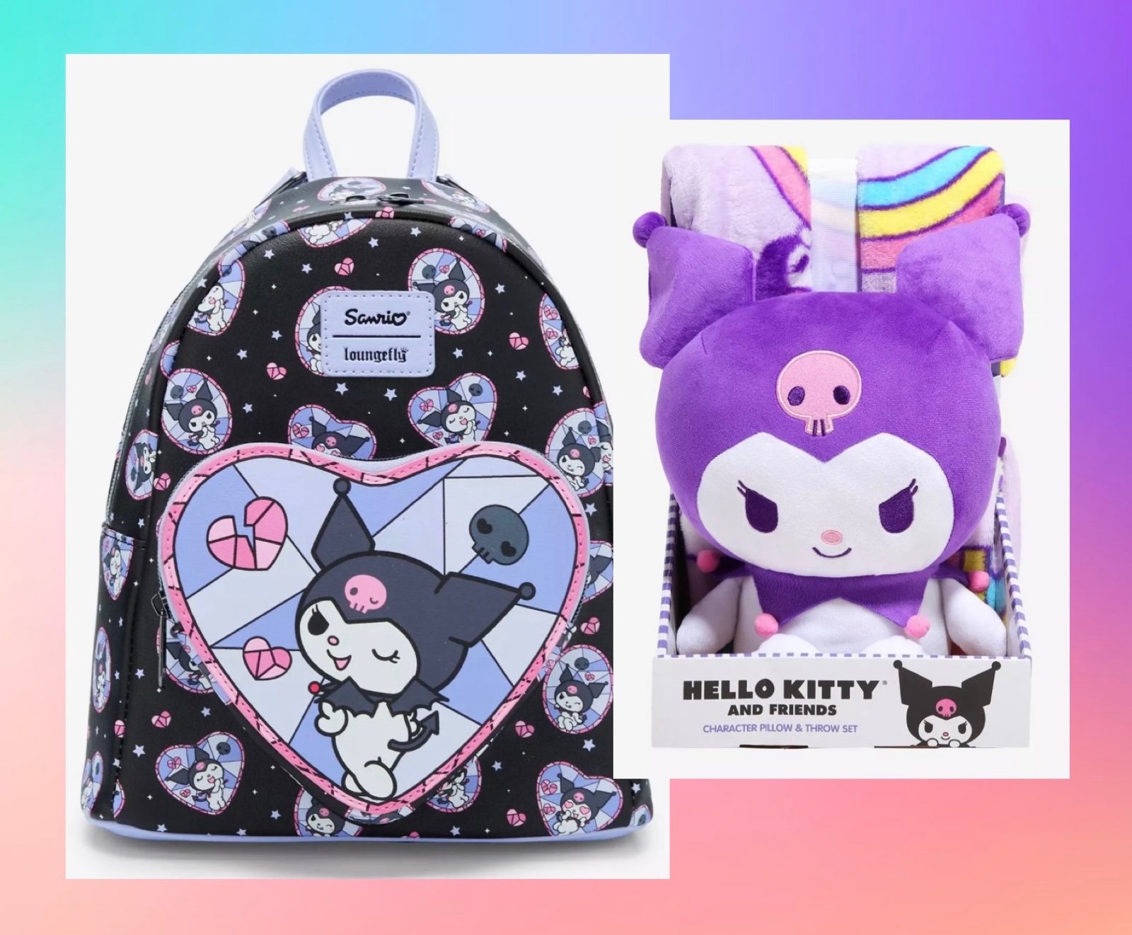 Loungefly Kuromi Stained Glass Mini Backpack, Throw & Pillowv
