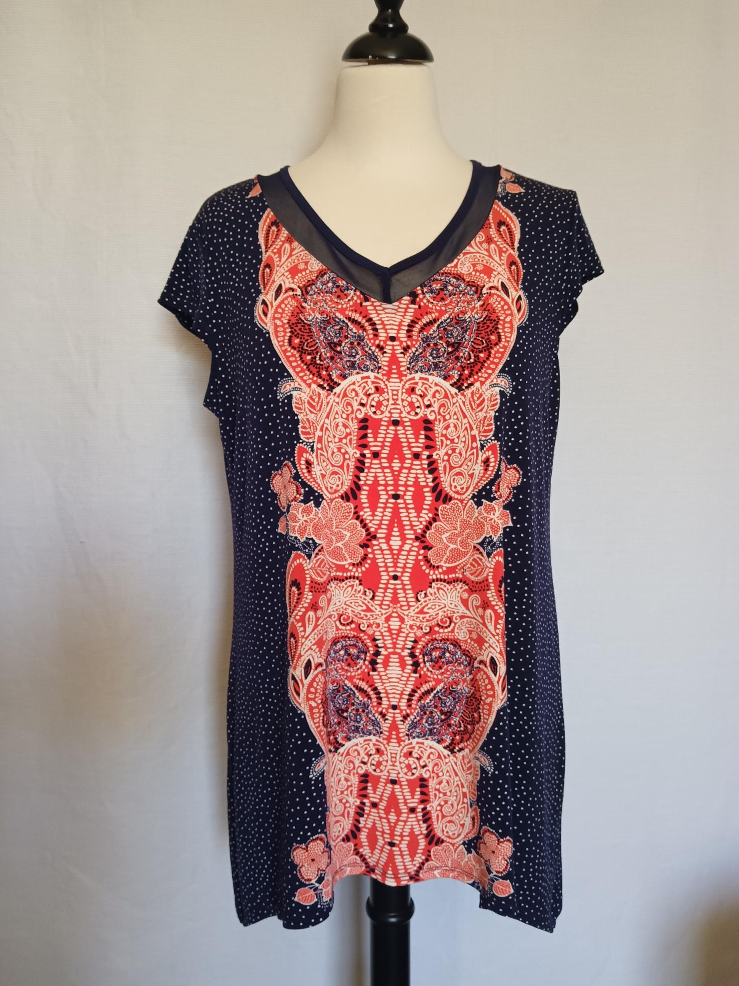 Peck & Peck Women's Cap Sleeve Blouse Navy Orange Polka Dot Size Med.