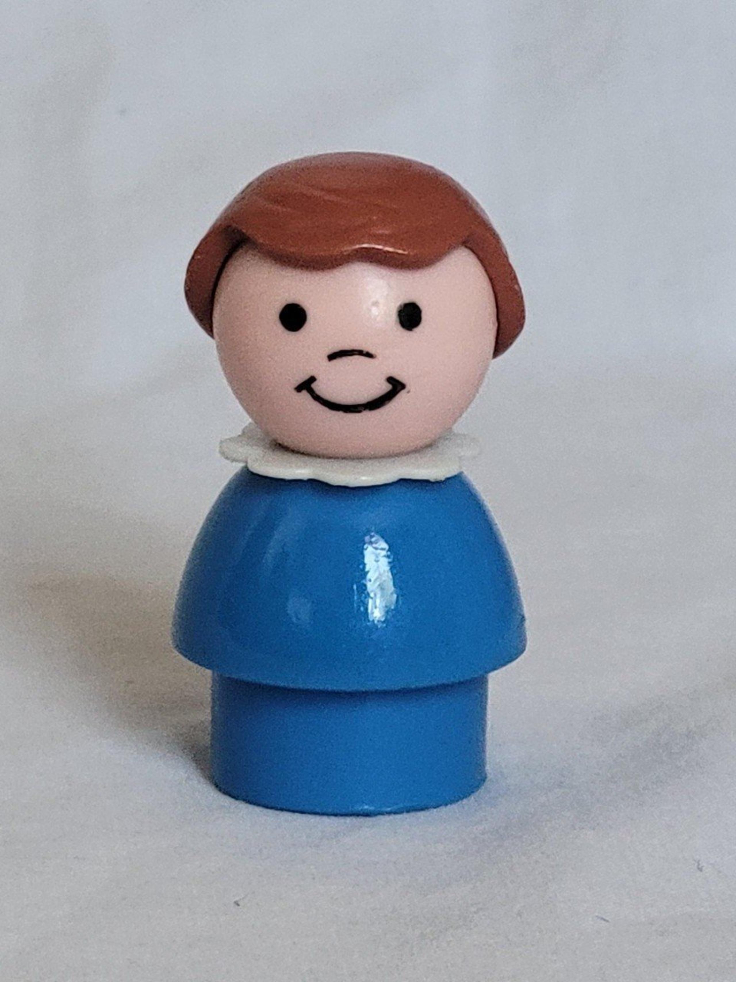 Fisher-Price Little People Plastic Girl Woman Figure Blue Dress Brown Hair