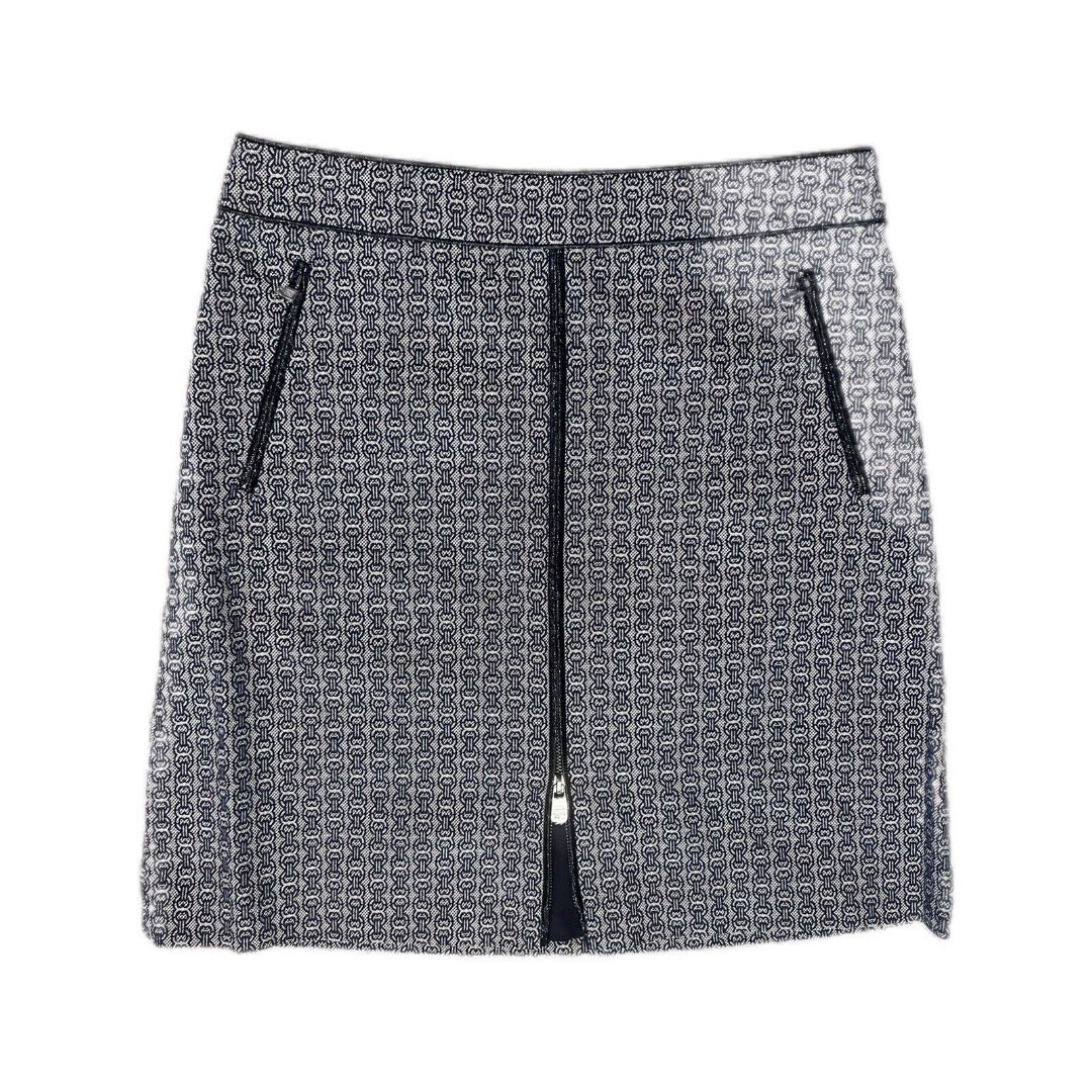TORY BURCH Chaumont Jacquard Blue Logo Patterned Size 10 Skirt NWT MSRP 250