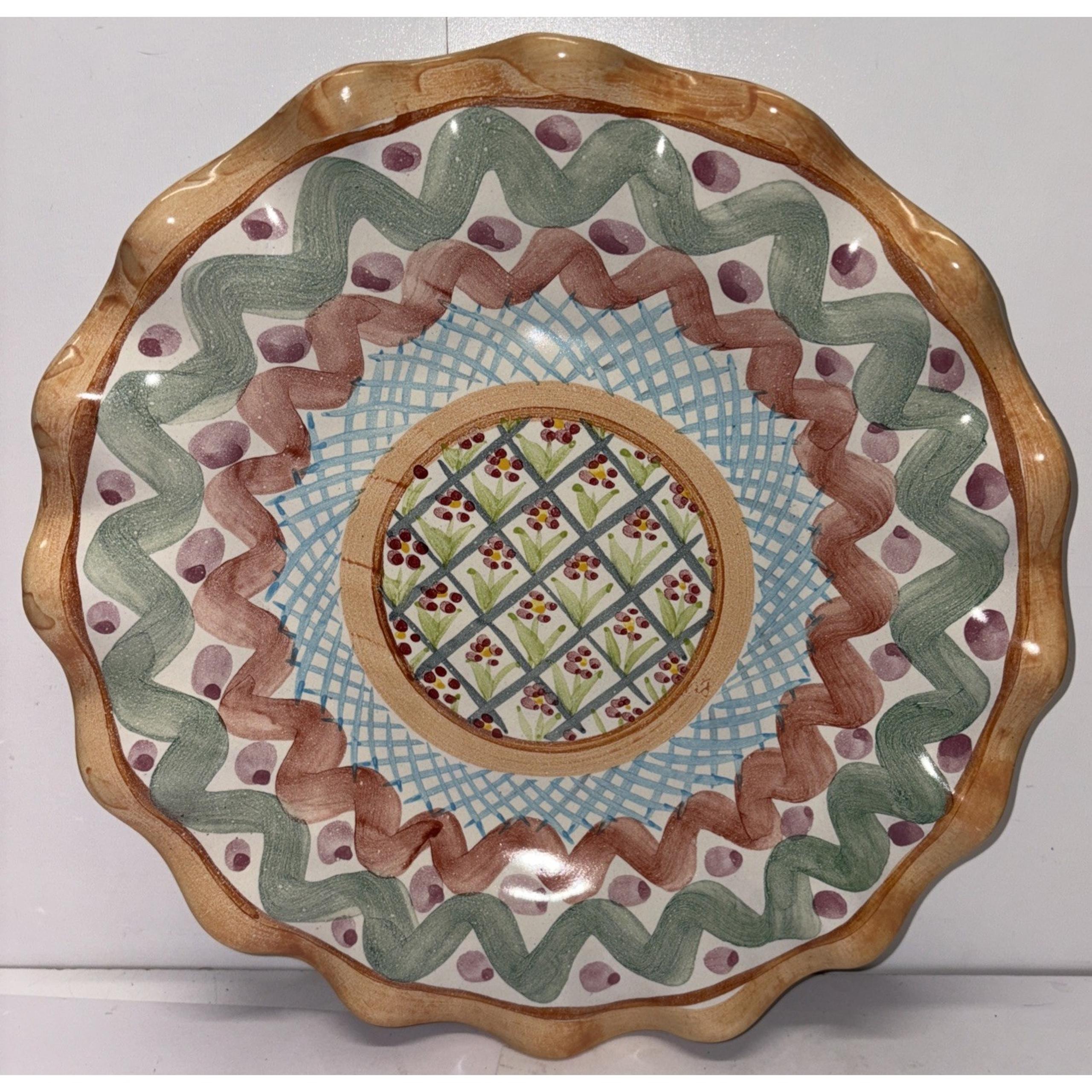 Mackenzie Childs HEATHER Hand Painted Ruffled Fluted Dinner Plate, 11"