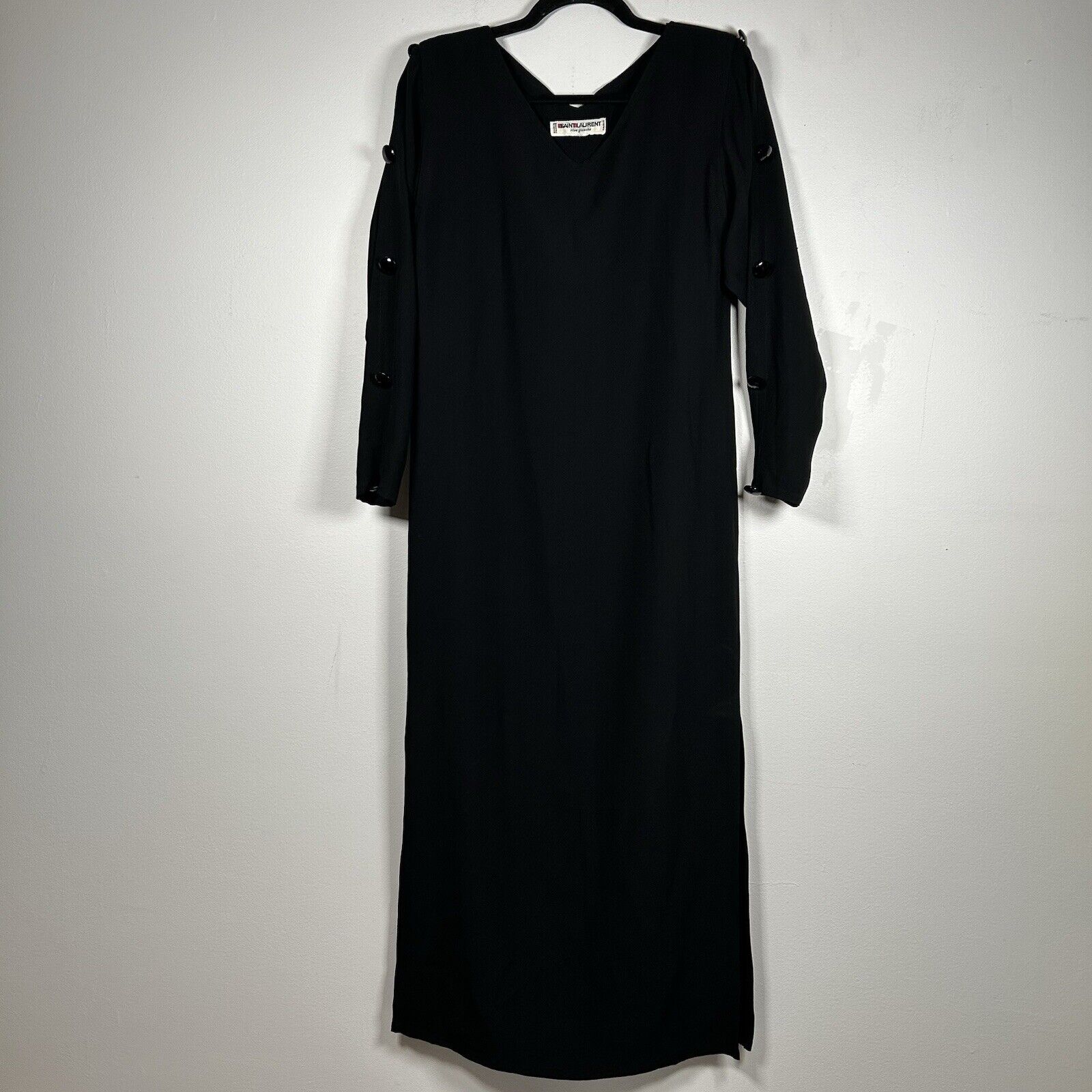VTG Saint Laurent Evening Black Midi Long Dress Women's Size M/L Rive Gauche