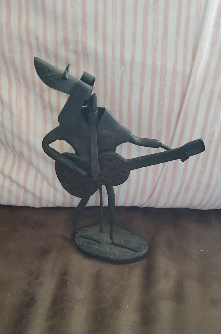 Brass Statue Hound Dog with Guitar