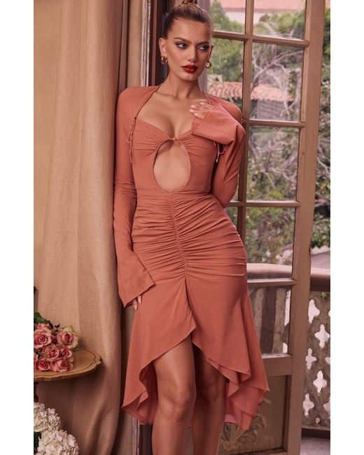 House of CB REINE ROSE REAL SILK RUFFLE MIDI DRESS