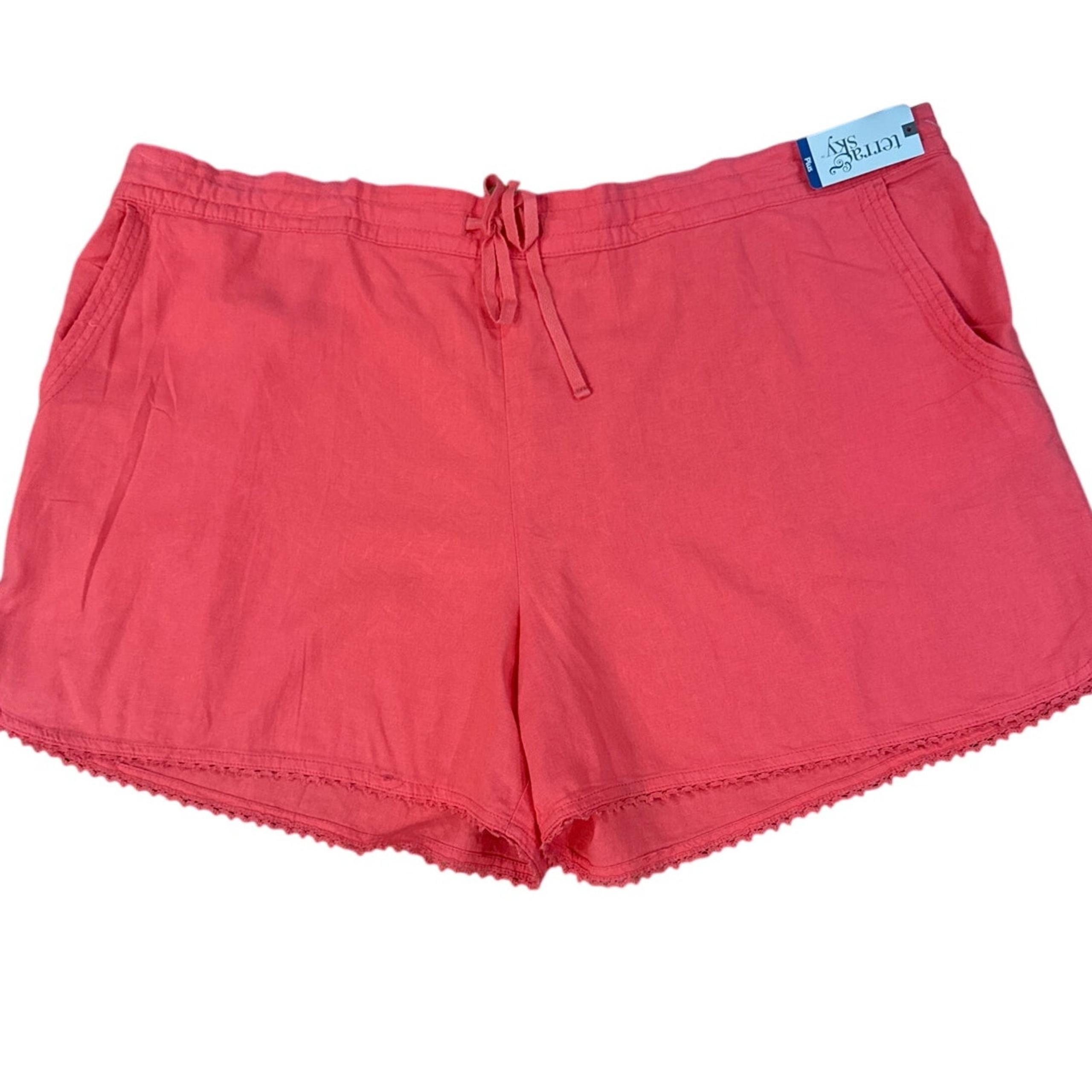 TERRA & SKY Cora Orange Soft Shorts W/Trim Elastic Back, Waist Pockets -Size: 5X