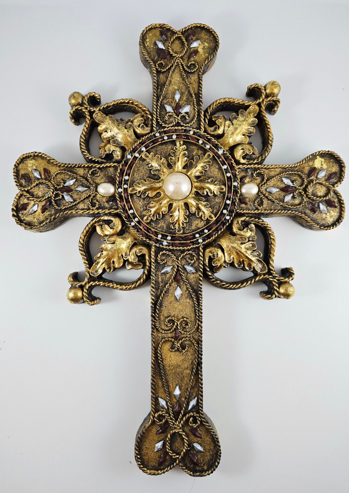 VTG Ornate Baroque Wall Cross Sculpture Resin 11.5in by 15in, Religion Easter