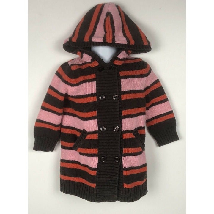 Janie Jack Autumn Classics Orange Brown Fall Hooded Sweater Coat 12-18 12 18