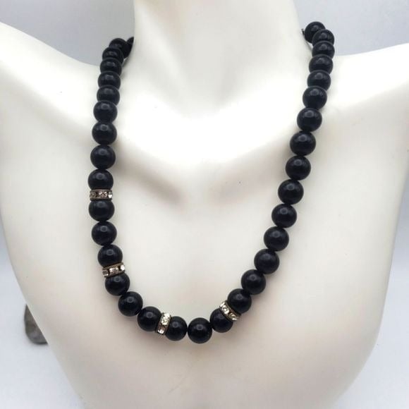 Black onyx beaded vintage estate grandma's jewelry dinner necklace