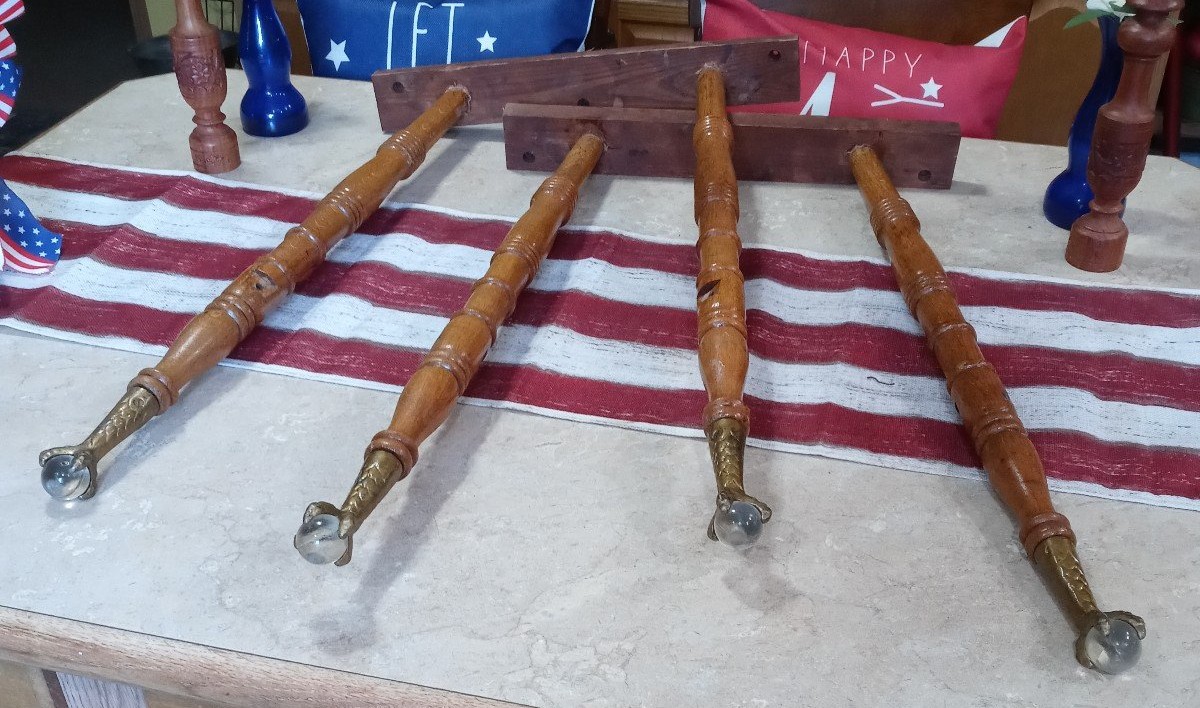 4 Antique Oak Table Legs With Glass Ball Talon Feet