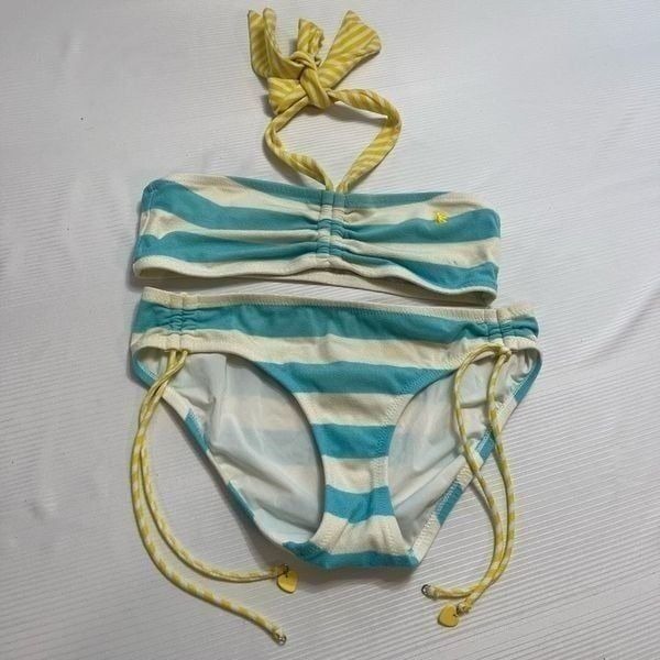 Juicy Couture Terry Cloth Vintage 90s Y2K Blue White Stripe Bikini Size Large