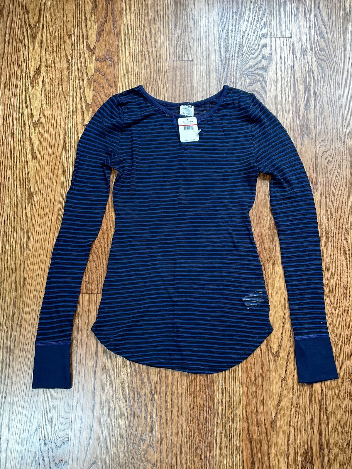 Intimately Free People Women's Size XS Navy Striped Long Sleeve Shirt NWT 48