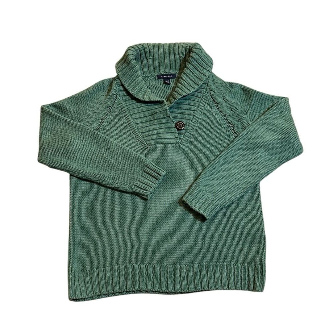 Lands’ End Women’s Cable Knit Sweater with button detail Color Green Size Medium