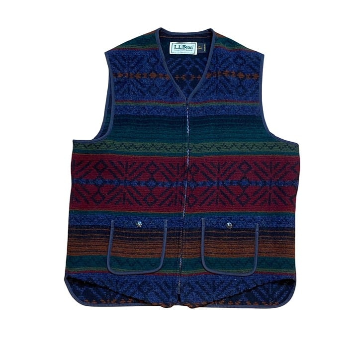 Vintage L.L.Bean Freeport Maine Mens Wool Blend Southwestern Fair Isle Zip Vest