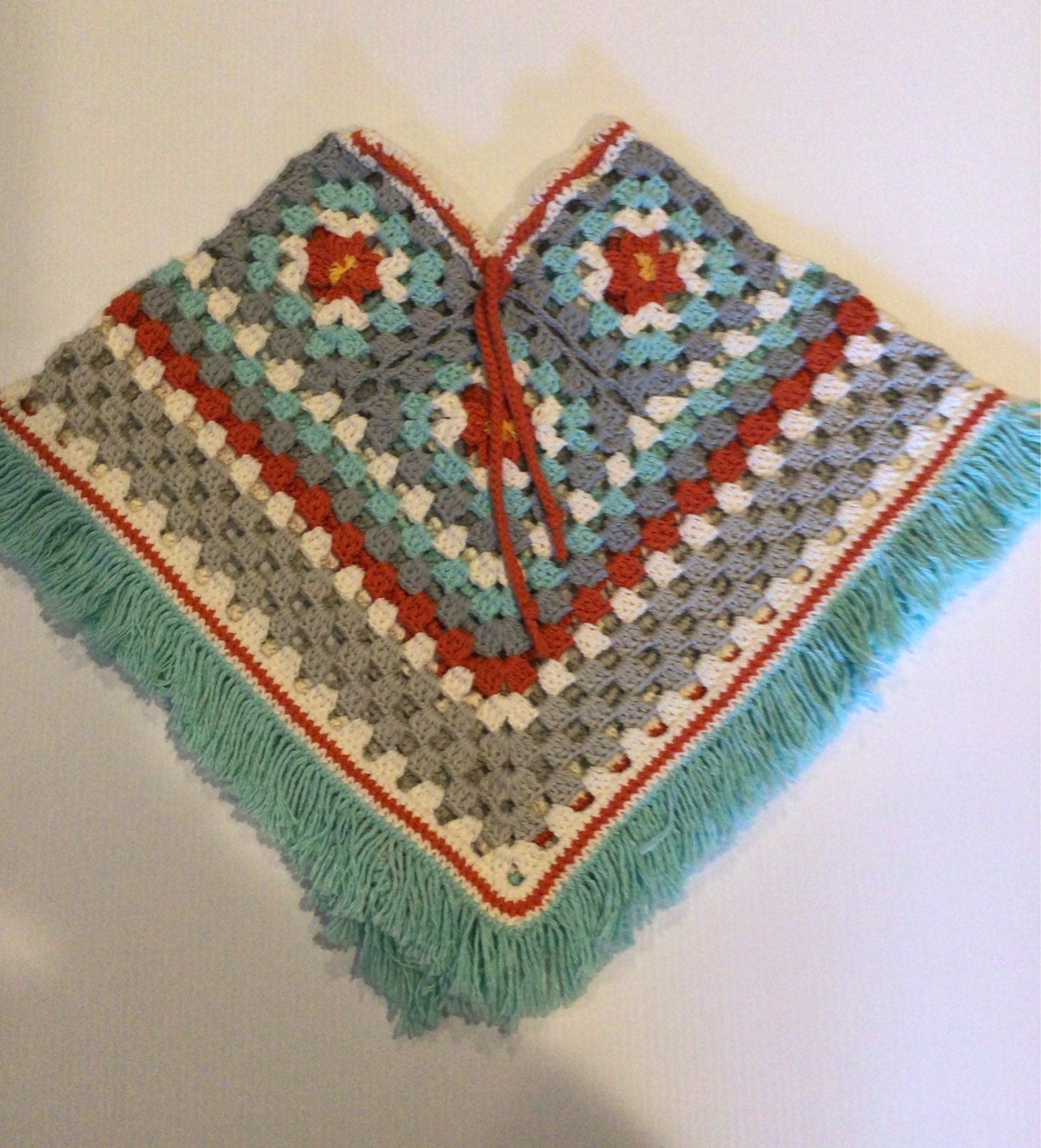 Hand crochet Girls poncho 3T-4T