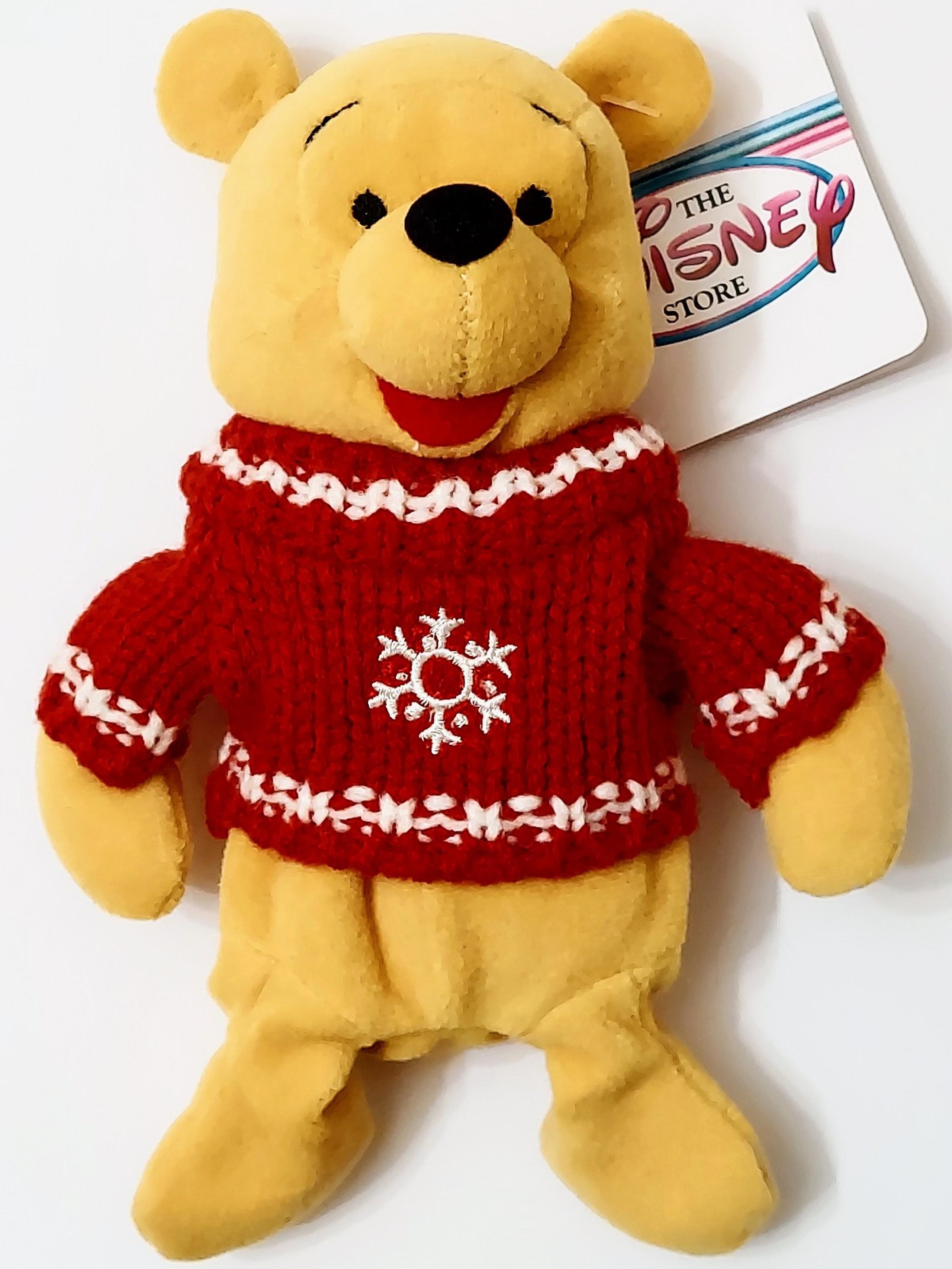 DISNEY WINNIE THE POOH MINI BEAN BAG PLUSH CHRISTMAS SNOWFLAKE SWEATER