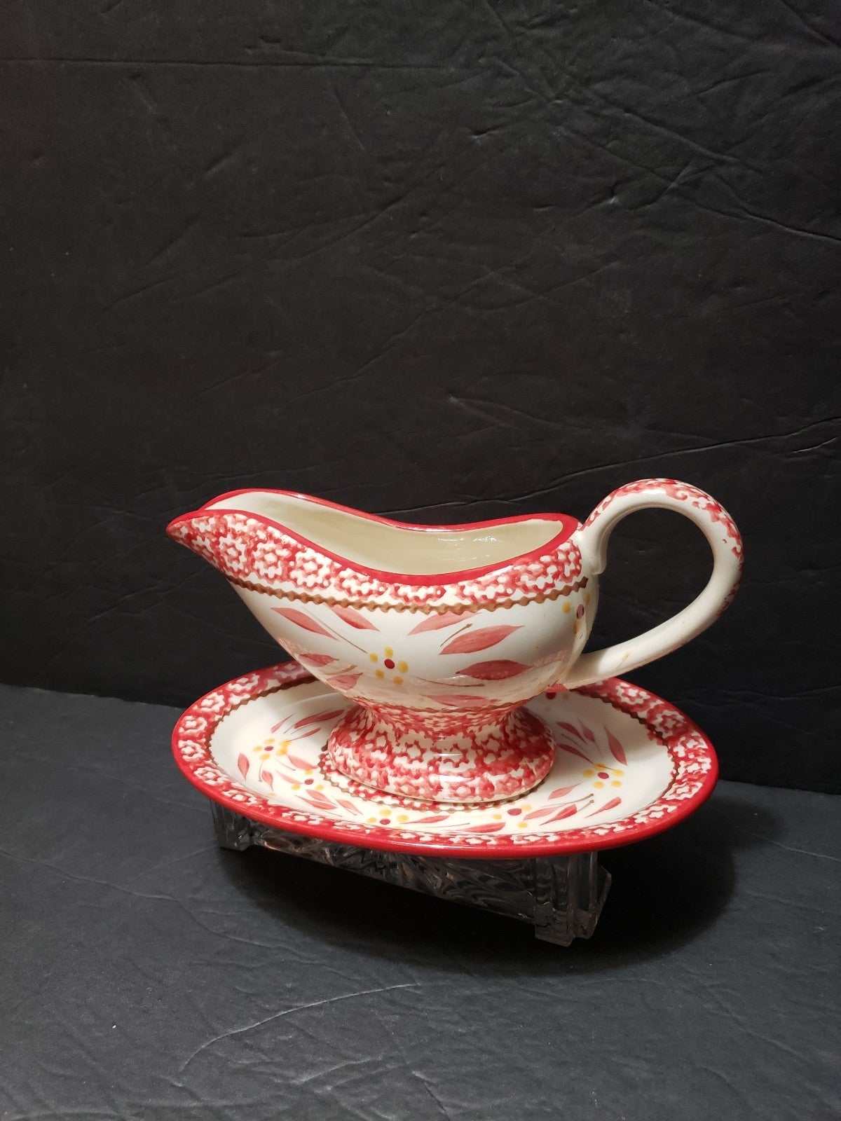 Vintage TEMP-TATIONS By Tara Old World Cranberry Gravy Boat & Underplate