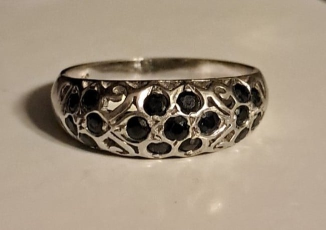 Vintage 925 Sterling Silver Sapphire Dome Ring SIZE 8.5