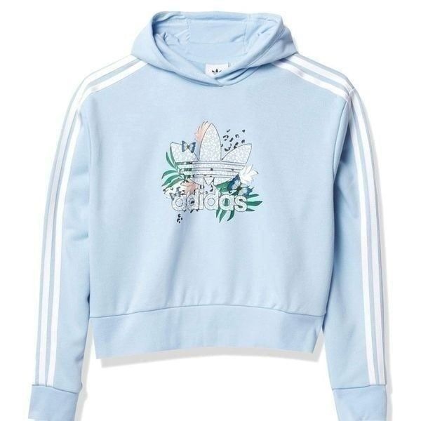 ADIDAS HER Studio London Floral Hoodie Light Blue Kids Girls XL