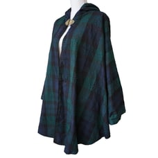 Black Watch Tartan Outlander Cloak Mackenzie Blue Green Plaid Hooded Capelet