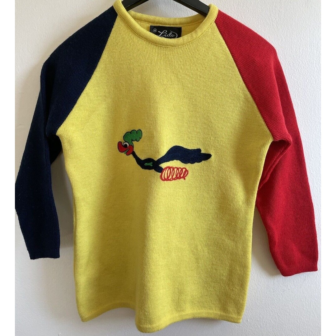 Vintage Road Runner Lido of California Heavyweight Yellow Sweater Med 70's Retro
