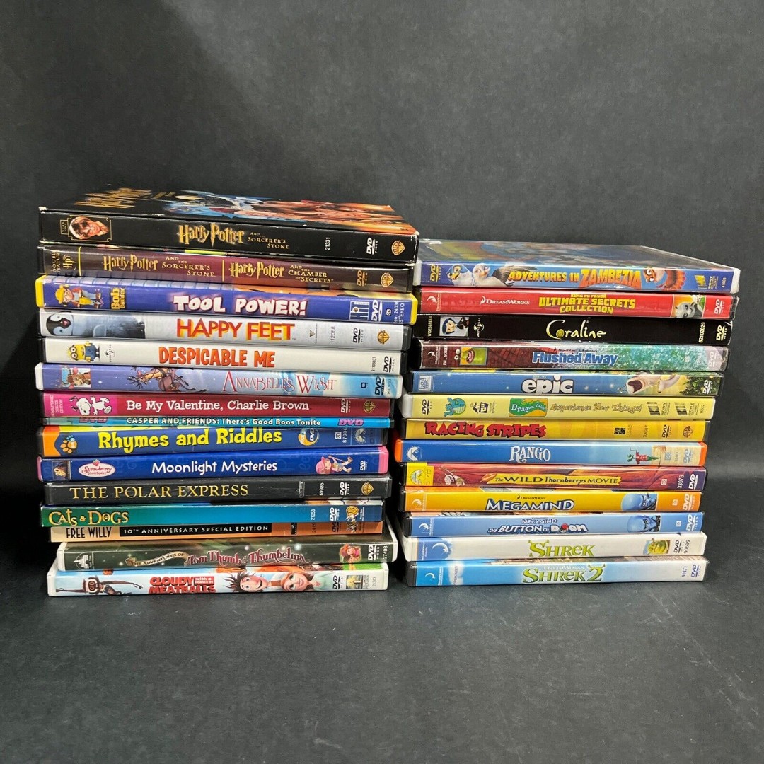 28 Children’s Kids DVD Cartoon Movies Total 30 Disc, Couple New Sealed, One 3D