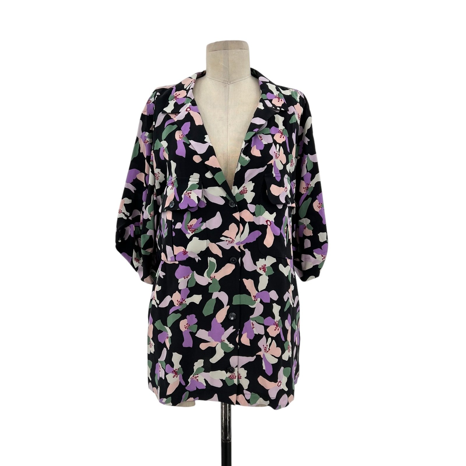 Equipment Parnella Top Eclipse Multicolor Black Green Purple Silk Size XL