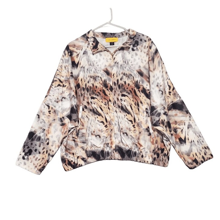 NWOT St. John Yellow Label Women's Leopard Animal Print Full Zip Windbreaker XL