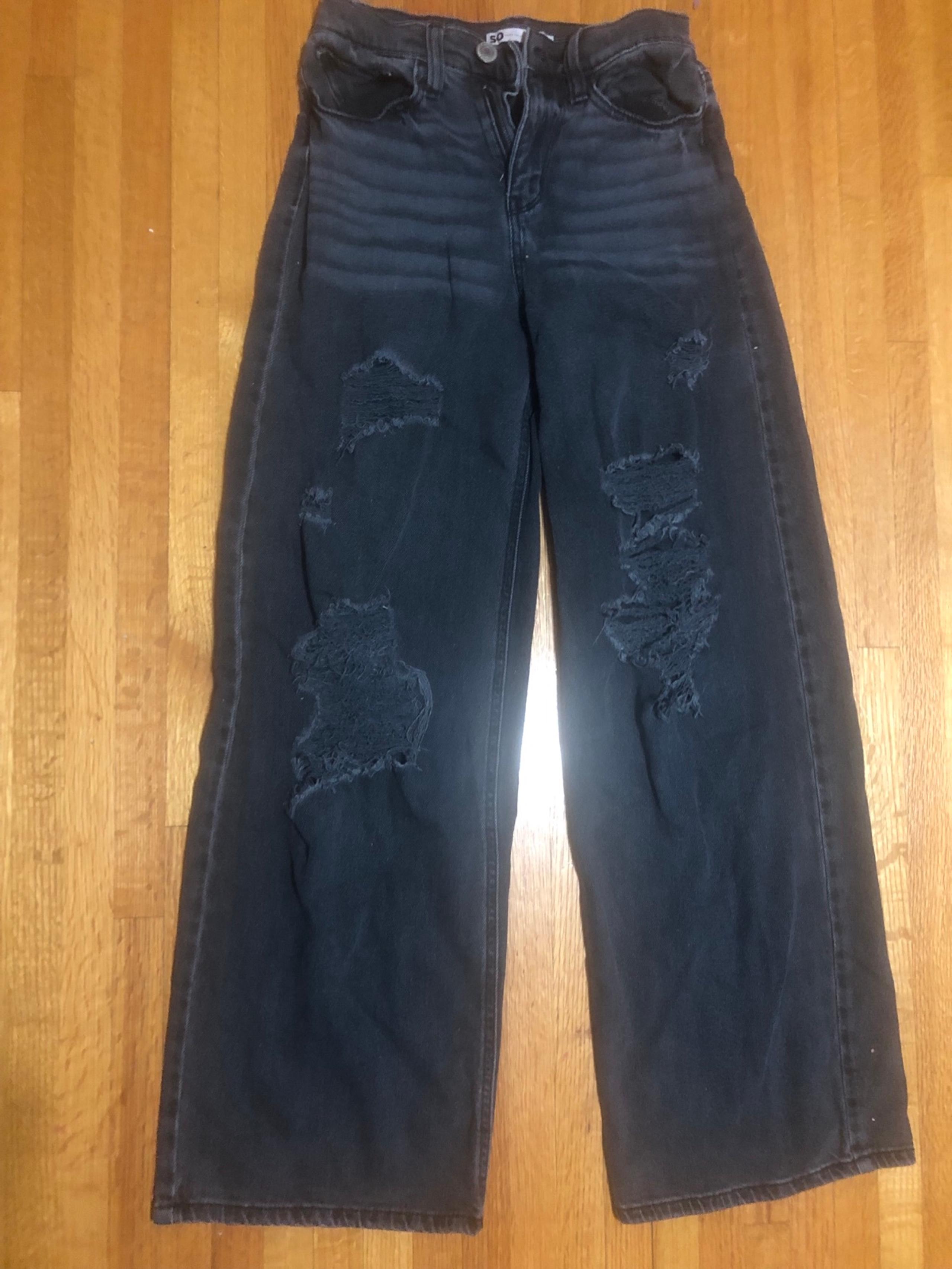 SO Womens Juniors Super High Rise Wide Leg Black Jeans Pants Size 1/25W