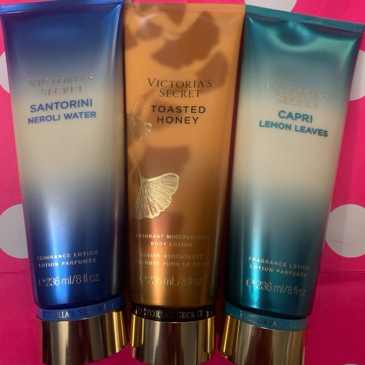3 NEW FRAGRANCE BODY LOTION VS SANTORINI CAPRI TOASTED HONEY VICTORIAS SECRET